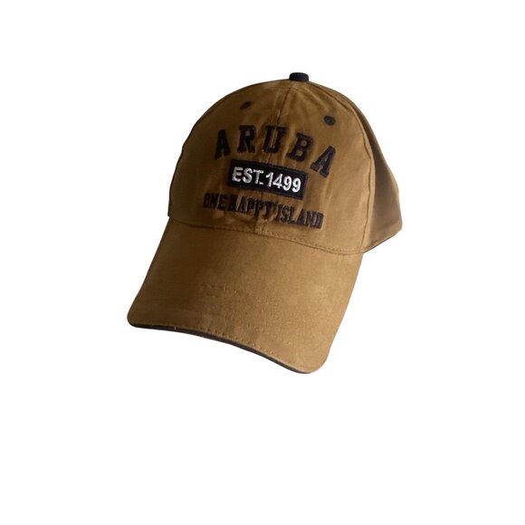 Aruba Brown BaseballCap "One Happy Island" & "Est. 1499" Adjustable Strapback - Picture 1 of 6